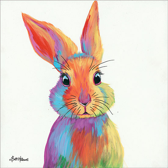 Britt Hallowell BHAR475 - Cheery Bunny - 12x12 Abstract, Rabbit, Bunny, Rainbow, Colors, Portrait, Selfie from Penny Lane