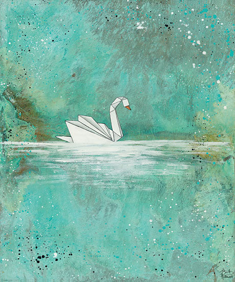 Britt Hallowell BHAR485 - Serenity Lake - 12x16 Abstract, Origami, Swan, Teal, Textured, Modern from Penny Lane