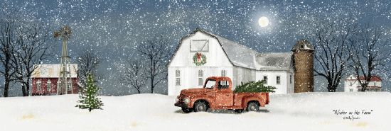 Billy Jacobs BJ1194A - Winter on the Farm - 36x12 Farm, Barn, Truck, Christmas Tree, Holiday, Snow, Evening from Penny Lane