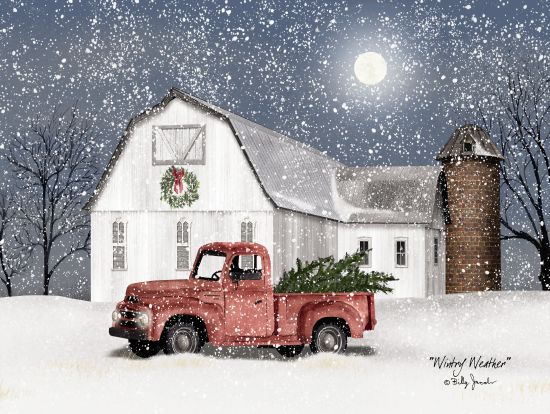 Billy Jacobs BJ1195 - Wintry Weather - 16x12 Farm, Barn, Truck, Christmas Tree, Holiday, Snow, Evening from Penny Lane
