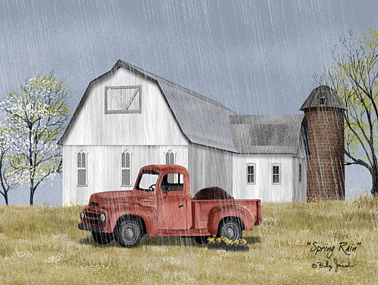 Billy Jacobs BJ1197 - Spring Rain - 16x12 Farm, Barn, Red Truck, Flowering Trees, Spring, Rain from Penny Lane