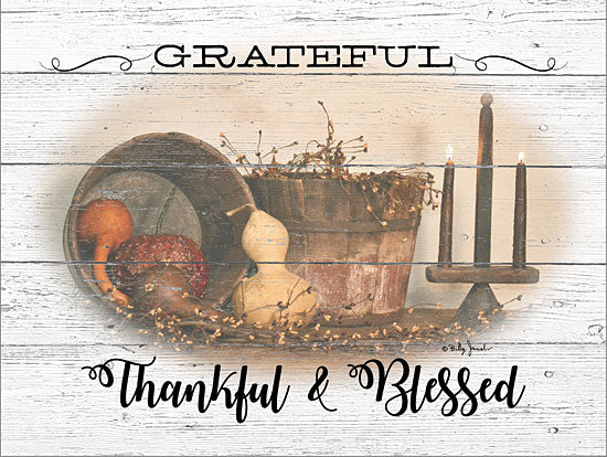 Billy Jacobs BJ1239 - BJ1239 - Grateful, Thankful & Blessed - 16x12 Signs, Still Life, Wood Planks, Gourds, Candles, Typography from Penny Lane