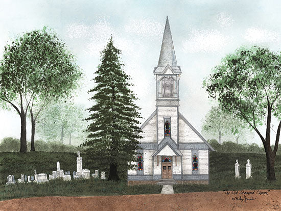 Billy Jacobs BJ1254 - BJ1254 - The Old Stanwood Church - 16x12 Church, Trees, Tombstones, Stanwood Church, Vintage from Penny Lane