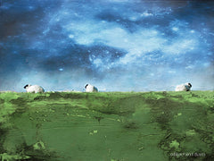 BLUE134 - Distant Hillside Sheep by Night   - 16x12