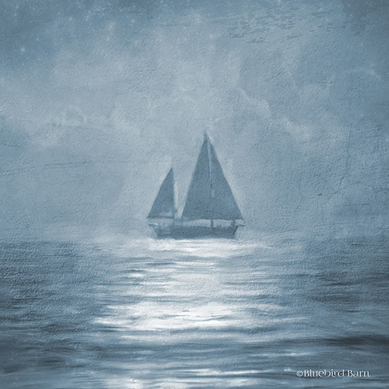 Bluebird Barn BLUE222 - Solo Blue Sea Sailboat - 12x12 Sailboat, Sailing, Abstract, Ocean, Evening, Reflection from Penny Lane