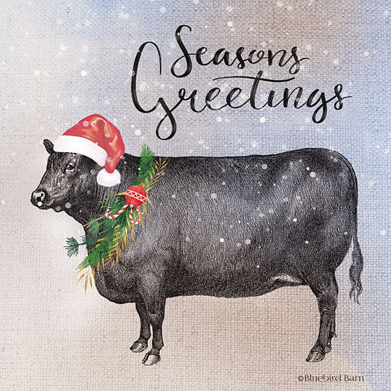 Bluebird Barn BLUE272 - Vintage Christmas Be Merry Cow - 12x12 Cow, Holidays, Seasons Greetings, Snow, Winter from Penny Lane