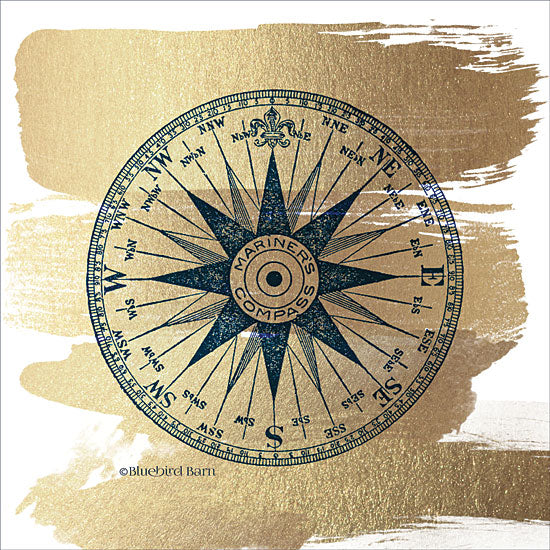 Bluebird Barn BLUE337 - Brushed Gold Compass Rose - 12x12 Brushed Gold, Coastal, Compass from Penny Lane