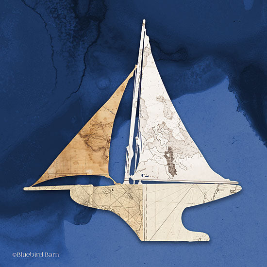 Bluebird Barn BLUE344 - Sailboat Blue III - 12x12 Sailboat, Map, Abstract, Coastal from Penny Lane