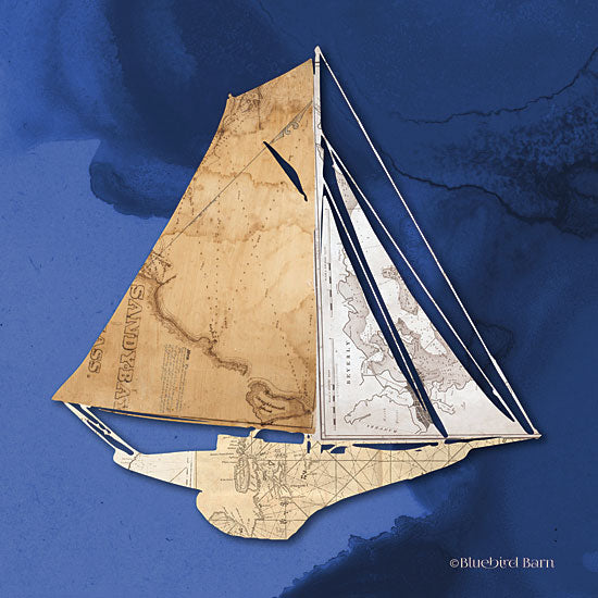 Bluebird Barn BLUE345 - Sailboat Blue IV - 12x12 Sailboat, Map, Abstract, Coastal from Penny Lane