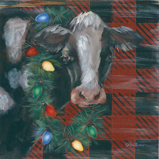 Pam Britton BR453 - Festive Cow Cow, Christmas Lights, Plaid, Farm, Holiday from Penny Lane