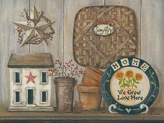 Pam Britton BR454 - Home Country Shelf Basket, Barn Star, Saltbox House, Clay Pots, Still Life from Penny Lane