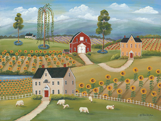 Pam Britton BR458 - Valley Flower Farms Farm, Barn, Sheep, Sunflowers, Fields, Americana from Penny Lane