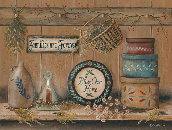 Pam Britton BR462 - Treasures on the Shelf II - 16x12 Still Life, Bless Our Home, Crocks, Baskets, Boxes, Families, Herbs, Berries, Candle from Penny Lane