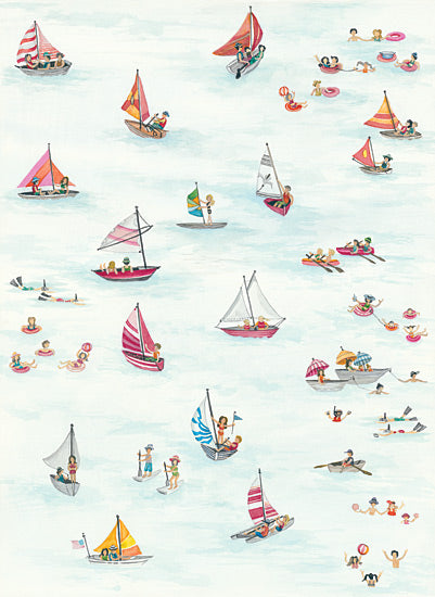 Cindy Jacobs CIN1039 - Beach Scene Triptych III - Sailboats, Beach, Families, Swimming, Ocean, Shore, Coast from Penny Lane Publishing