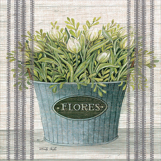 Cindy Jacobs CIN1110 - Galvanized Flores Flores, Flowers, Galvanized Bucket, Herbs, Neutral Colors, Feed Sack from Penny Lane