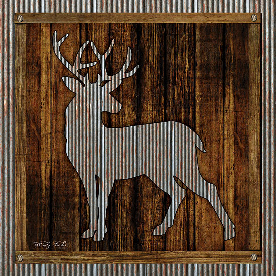 Cindy Jacobs CIN1123 - Deer Silhouette I Deer, Silhouette, Galvanized Metal, Wood Planks from Penny Lane