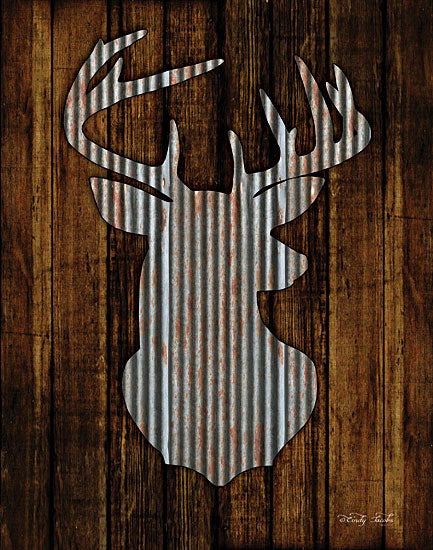 Cindy Jacobs CIN1127 - Deer Head I Deer, Silhouette, Galvanized Metal, Wood Planks from Penny Lane