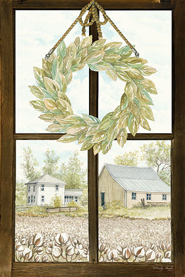 Cindy Jacobs CIN1166 - Window View III Window, View, Cotton, Fields, Farm, Barn, Wreath, Rope, Greenery from Penny Lane