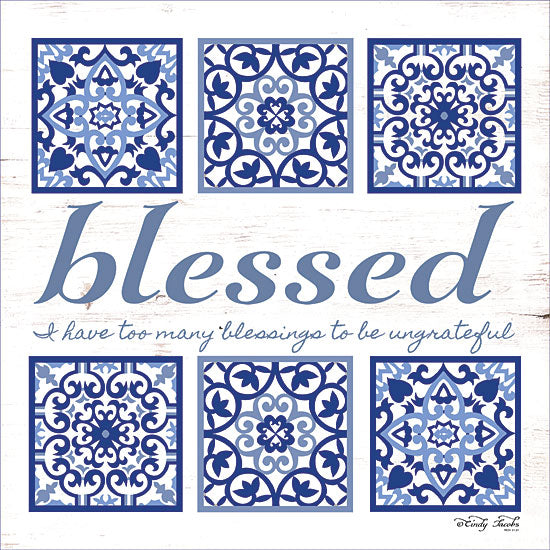 Cindy Jacobs CIN1184 - Blessed Tile Blue and White, Tiles, Blessed, Southwestern from Penny Lane