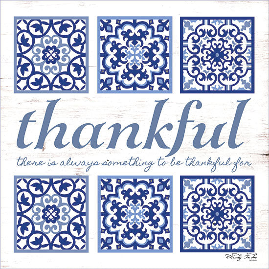 Cindy Jacobs CIN1186 - Thankful Tile Thankful, Blue & White, Tiles, Inspirational from Penny Lane