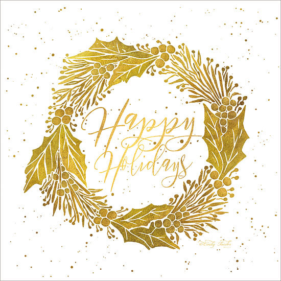 Cindy Jacobs CIN1213 - Happy Holidays    Happy Holidays, Wreath, Gold, Holidays, Holly Berries, Leaves from Penny Lane