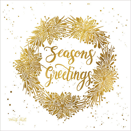 Cindy Jacobs CIN1215 - Seasons Greetings   Seasons Greetings, Wreath, Gold, Holidays, Poinsettias from Penny Lane