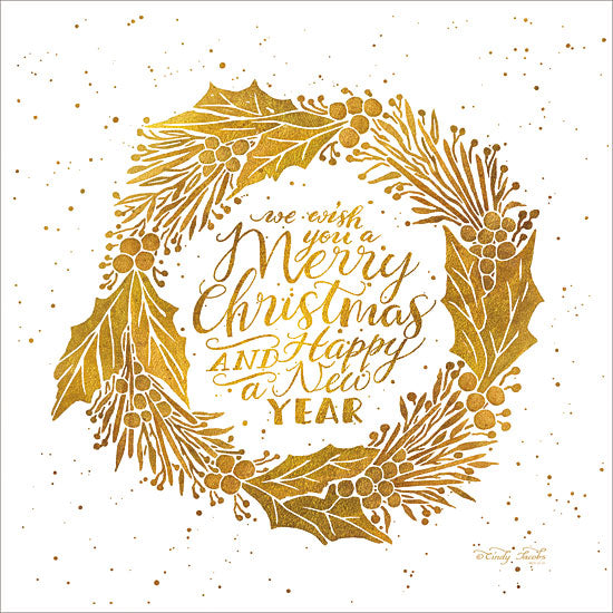 Cindy Jacobs CIN1216 - Merry Christmas and Happy New Year    Merry Christmas, Happy New Year, Wreath, Gold, Holidays, Holly Berries, Leaves from Penny Lane