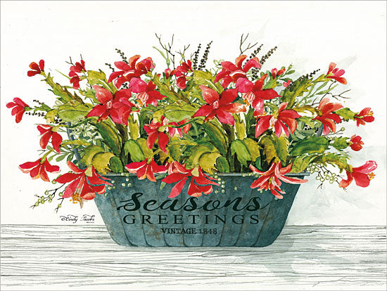 Cindy Jacobs CIN1299 - Seasons Greetings Pot Holidays, Red Flowers, Flowers, Galvanized Bucket, Seasons Greetings from Penny Lane