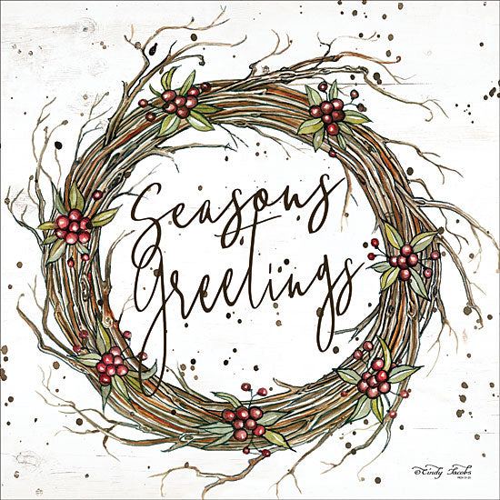 Cindy Jacobs CIN1416 - Seasons Greetings Wreath Seasons Greetings, Wreath, Berries, Grapevine Wreath, Holidays from Penny Lane