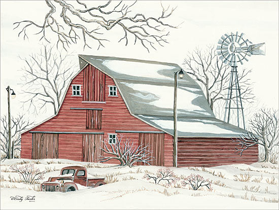 Cindy Jacobs CIN1419 - Winter Barn with Pickup Truck Barn, Farm, Snow, Winter, Landscape, Truck, Windmill from Penny Lane