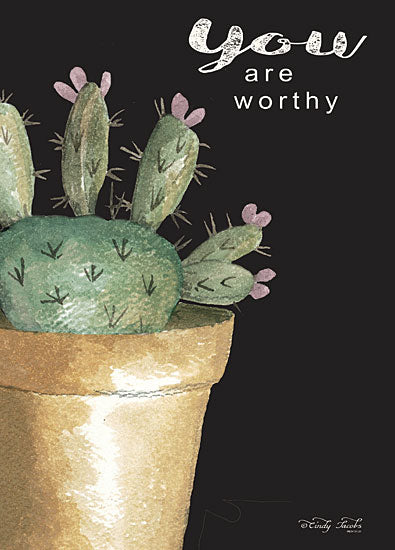 Cindy Jacobs CIN1537 - CIN1537 - You Are Worthy Cactus     - 12x16 Signs, Typography, Cactus, Plant, Greenery from Penny Lane