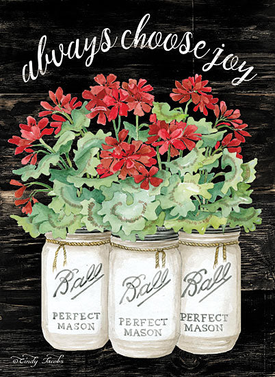 Cindy Jacobs CIN1575 - White Jars - Always Choose Joy - 12x16 Glass Jars, Flowers, Red Flowers, Geraniums, Always Choose Joy, Black Background from Penny Lane