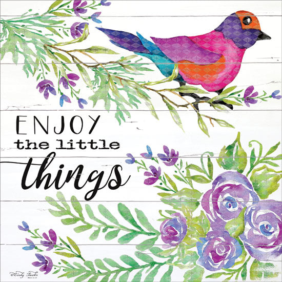 Cindy Jacobs CIN1583 - Enjoy Little Things - 12x12 Birds, Flowers, Purple Flowers, Enjoy the Little Things, Shiplap from Penny Lane