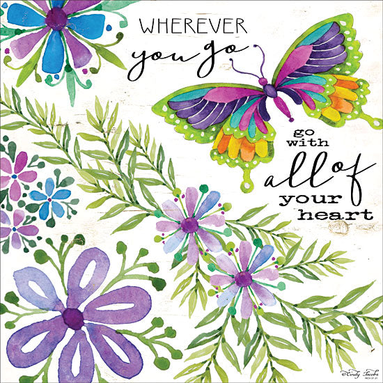 Cindy Jacobs CIN1592 - Wherever You Go - 12x12 Flowers, Butterflies, All of Your Heart, Purple Flowers, Wood Background from Penny Lane