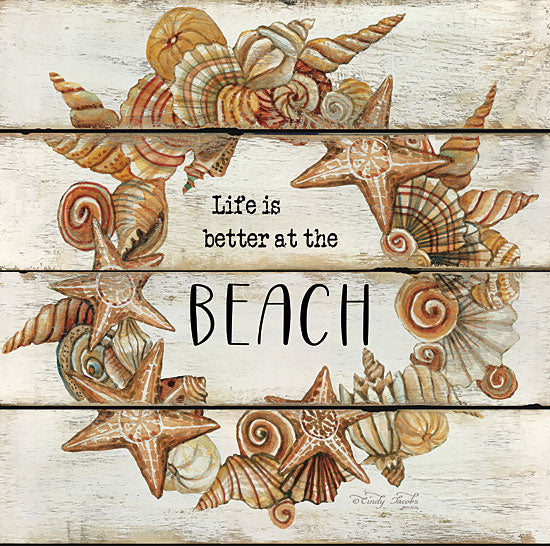 Cindy Jacobs CIN1593 - Life is Better at the Beach - 12x12 Shells, Seashells, Wreath, Shiplap, Life is Better at the Beach, Starfish from Penny Lane