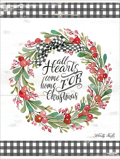 Cindy Jacobs CIN1627 - CIN1627 - All Hearts Come Home For Christmas - 12x16 Holidays, All Hearts Come Home, Christmas, Gingham Ribbon, Berries, Greenery, Wreath from Penny Lane