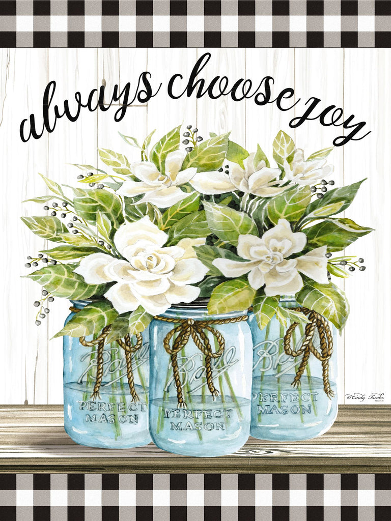 Cindy Jacobs CIN1670 - CIN1670 - Always Choose Joy - 12x16 Always Choose Joy, Glass Jars, Flowers, White Flowers, Checkerboard Bouquet from Penny Lane