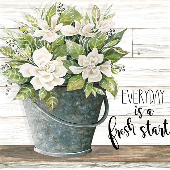 Cindy Jacobs CIN1671 - CIN1671 - Everyday is a Fresh Start - 12x12 Everyday is a Fresh Start, Flowers, White Flowers, Galvanized Bucket, Shiplap from Penny Lane