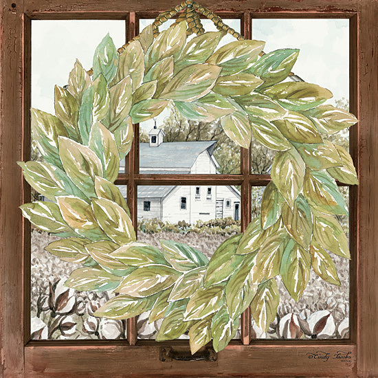 Cindy Jacobs CIN1692 - CIN1692 - Country Windowpane - 12x12 Windowpane, Country, Wreath, Greenery, Barn, Farm, Cotton from Penny Lane
