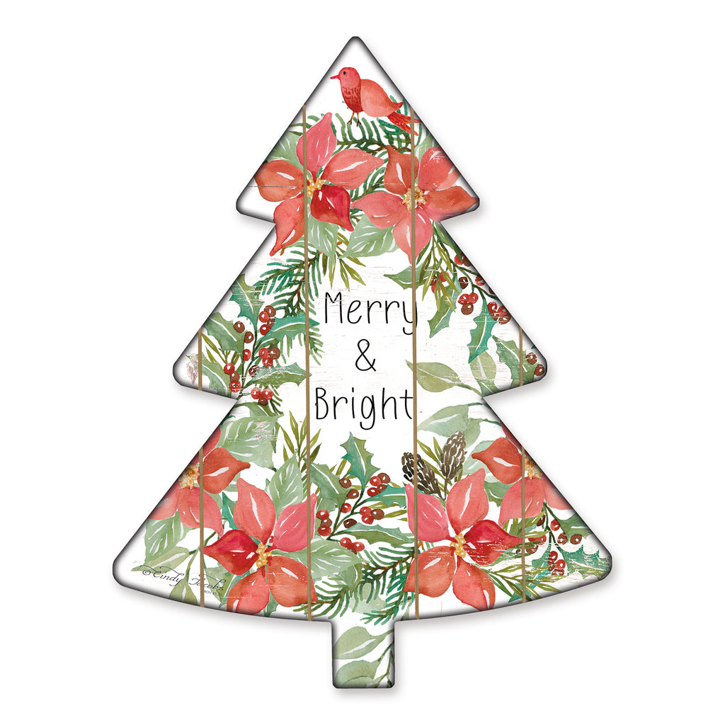 Cindy Jacobs CIN1707TREE - CIN1707TREE - Merry & Bright - 14x18 Signs, Poinsettias, Merry & Bright, Birds, Christmas, Christmas Tree, Typography from Penny Lane