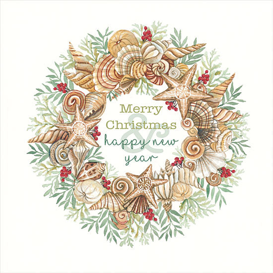 Cindy Jacobs CIN1913 - CIN1913 - Coastal Wreath Merry Christmas - 12x12 Signs, Typography, Coastal Wreath, Christmas, Happy New Year, Tropical, Christmas Ivy from Penny Lane
