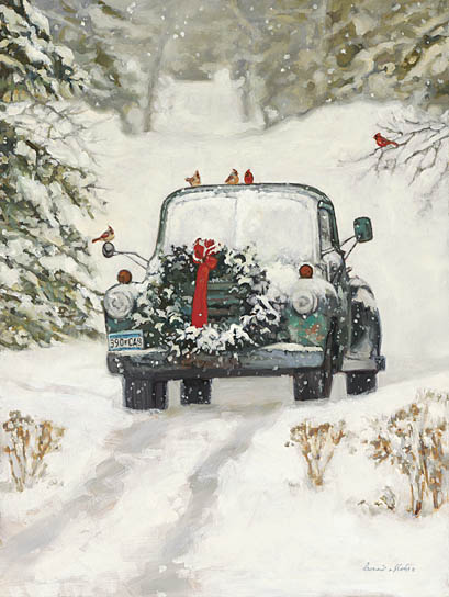 Bonnie Mohr COW286A - COW286A - Winter Park - 12x16 Winter, Snow, Truck, Holidays, Cardinals, Forest from Penny Lane