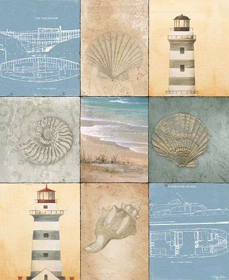 Dee Dee DD1632 - Coast Panels - Lighthouse,  Beach, Shells, Blueprint, Collage, Coast from Penny Lane Publishing