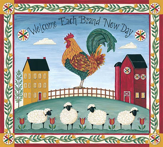 Deb Strain DS1622 - Welcome Each Brand New Day - Rooster, Sheep, Saltbox Houses, Fence, Border from Penny Lane Publishing
