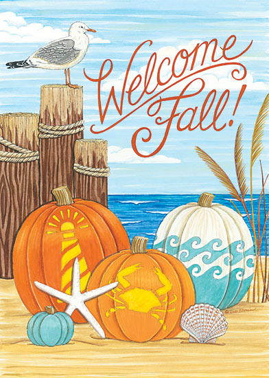 Deb Strain DS1629 - Coastal Fall with Seagull - Pumpkins, Fall, Welcome, Dock, Seaside, Shells, Seagull from Penny Lane Publishing