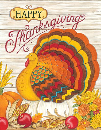 Deb Strain DS1630 - Happy Thanksgiving Turkey - Thanksgiving, Turkey, Pumpkins, Apples, Flowers, Autumn from Penny Lane Publishing