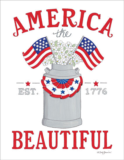 Deb Strain DS1658 - America the Beautiful - America the Beautiful, Milk Can, American Flag, Flowers, 1776 from Penny Lane Publishing
