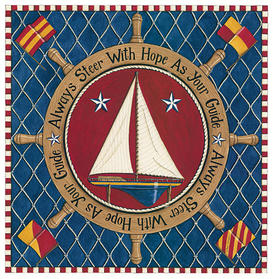 Deb Strain DS1724 - Always Steer with Hope as Your Guide Sailboat, Sampler, Flags, Captain's Wheel, Nets, Hope from Penny Lane