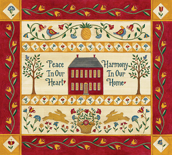 Deb Strain DS1727 - Harmony in Our Home Sampler Peace, Harmony, Sampler, Saltbox House, Pineapple, Flowers from Penny Lane