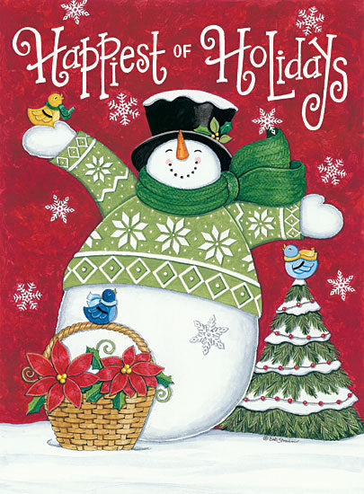 Deb Strain DS1730 - Happiest of Holidays Snowman Snowman, Poinsettias, Holidays, Winter, Snow, Birds, Whimsical from Penny Lane